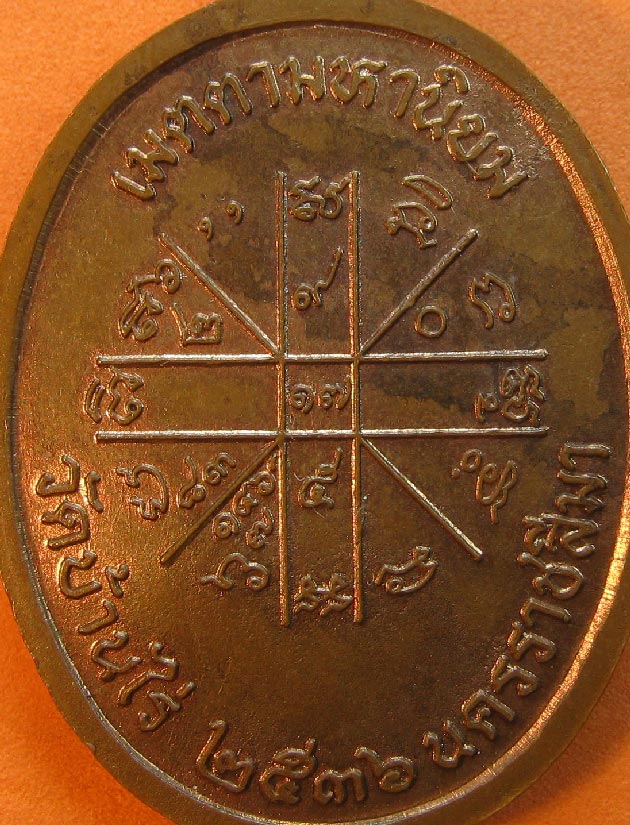 เหรียญหลวงพ่อคูณ วัดบ้านไร่ รุ่นเจริญพรบนครึ่งองค์ บล๊อก ม.ขีด เนื้อทองแดง ปี2536