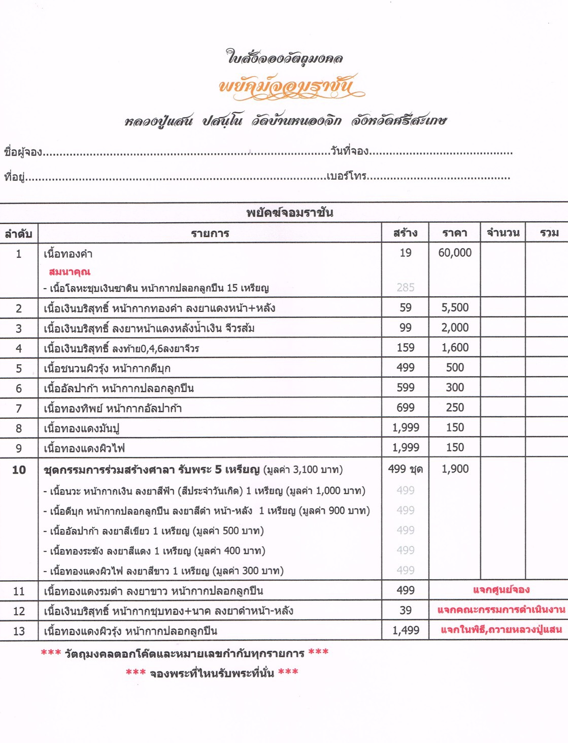 รูปแบบและรายการจัดสร้าง