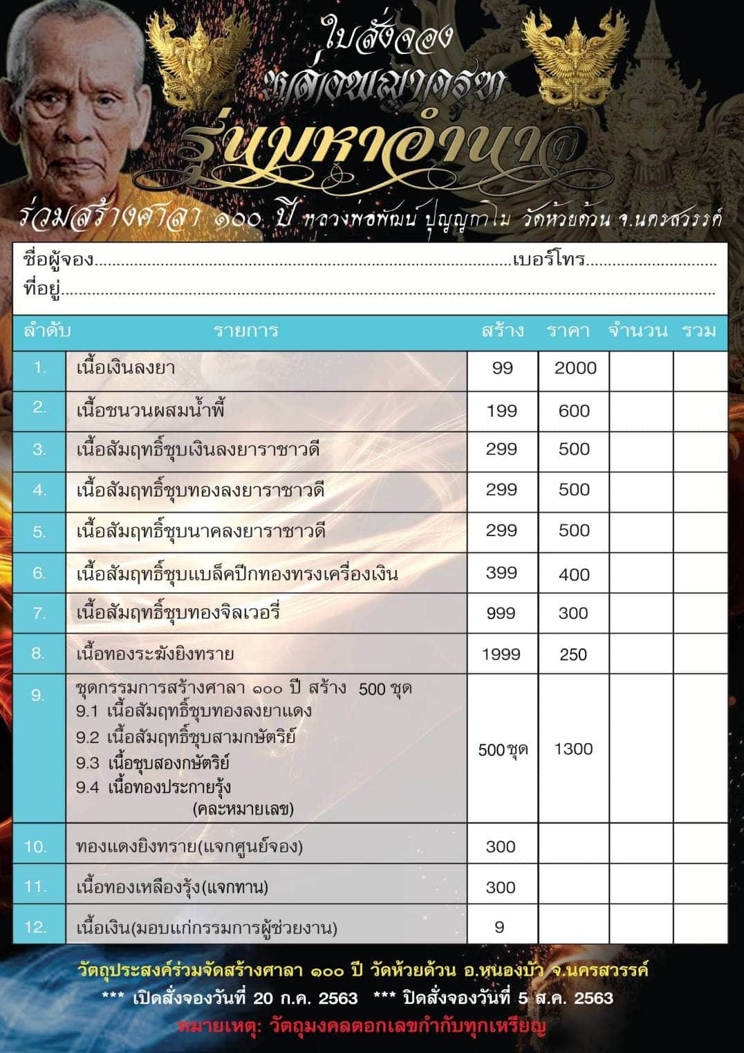 รูปแบบและรายการจัดสร้าง