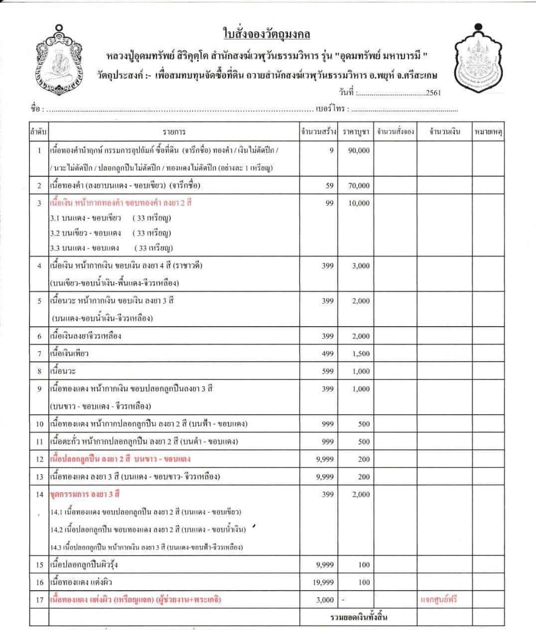 รูปแบบและรายการจัดสร้าง