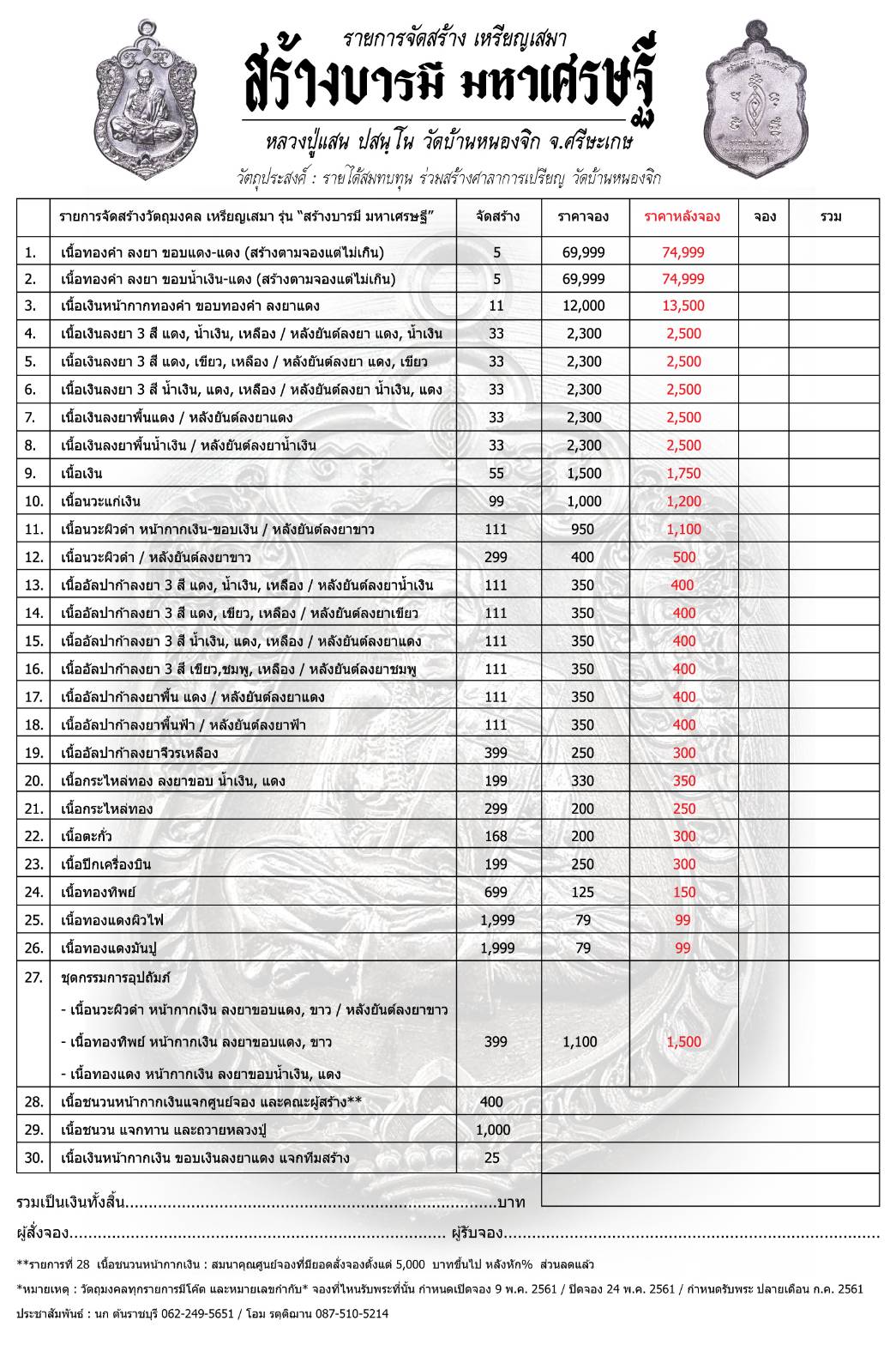 รูปแบบและรายการจัดสร้าง