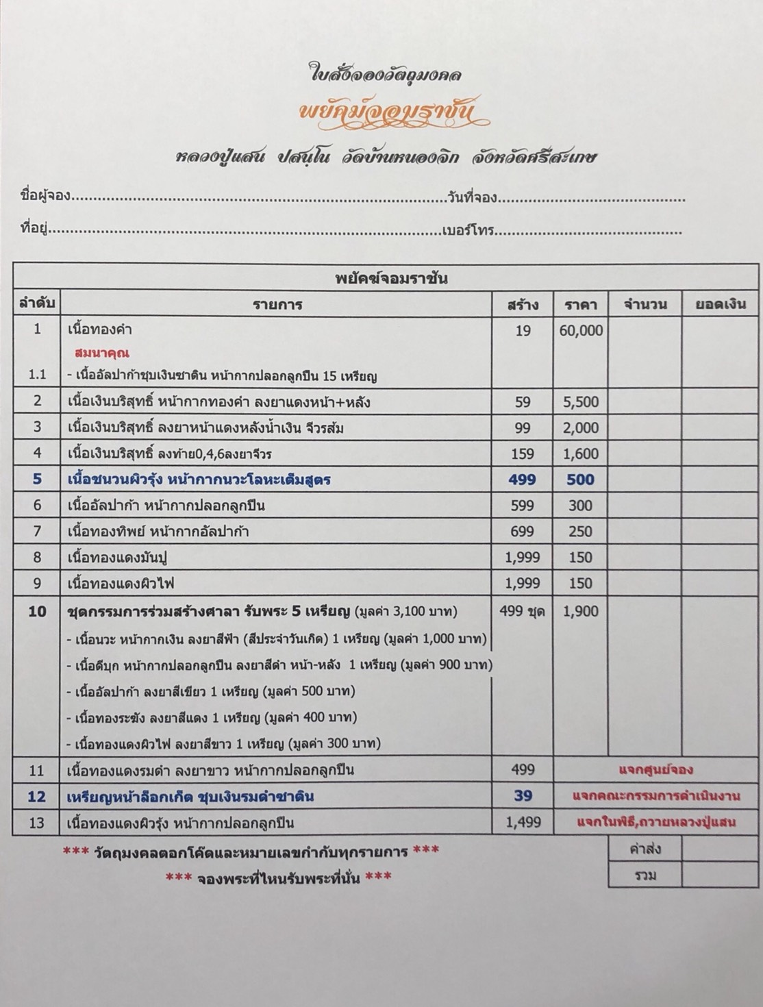 รูปแบบและรายการจัดสร้าง